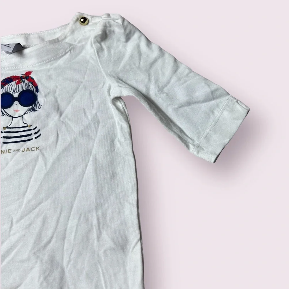 NWT Baby Janie And Jack Girl In Sunglasses White 3/4 Sleeve Top Gold Accents